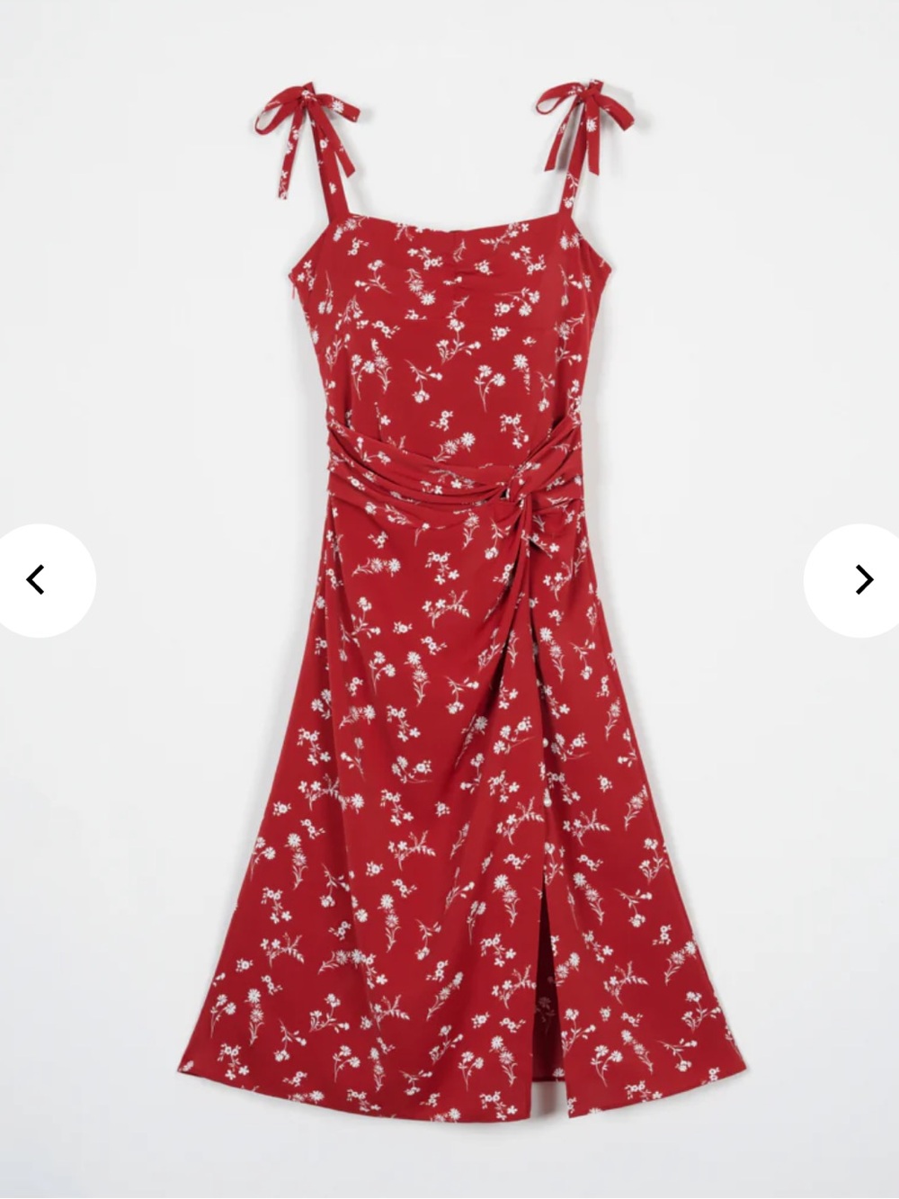 Red Floral Tie-Shoulder Midi Dress